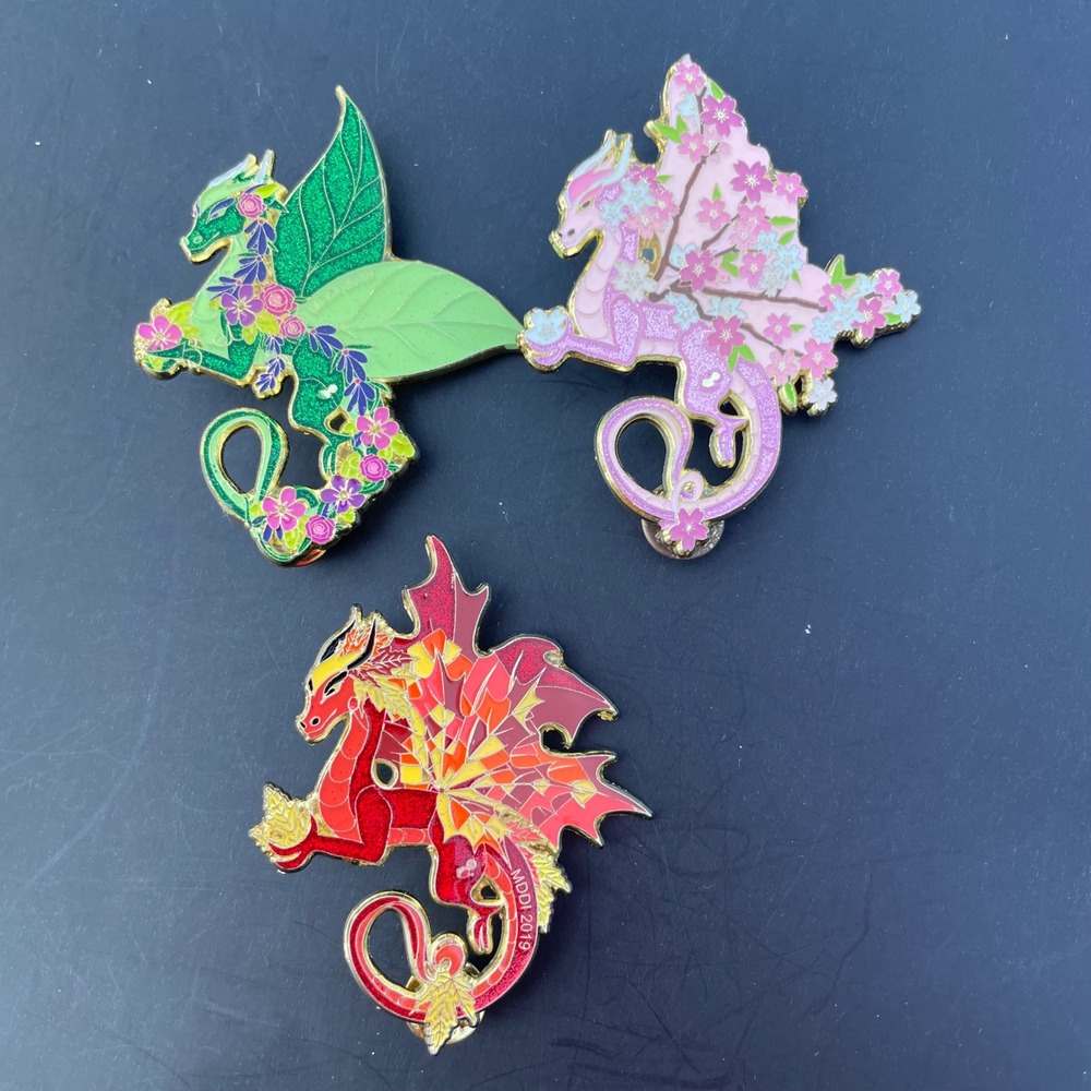 Destination Imagination 2019 Seasonal Dragon Trading Pins Set of 3 Glitter